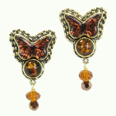Stunning Red-Yellow-Orange Dichroic Glass Butterfly Post Dangle Earrings