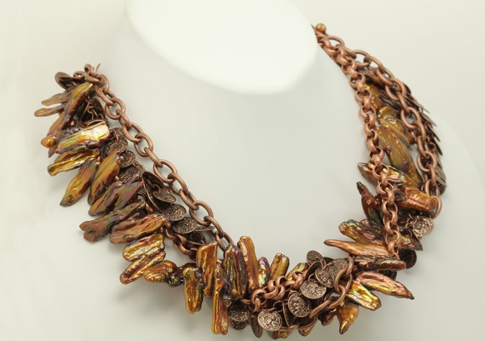 Copper Pearl Multi-Strand Necklace