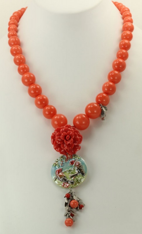 Carved Coral Flower Dangle Earrings