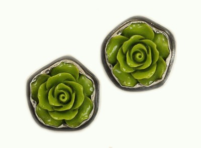 1" Diameter Carved Green Coral Post Earrings