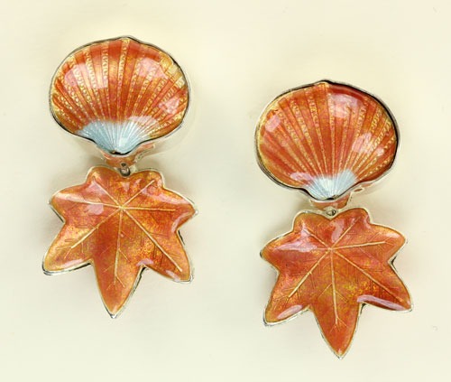  Hand-Made Enamel Shell Post Dangle Earrings