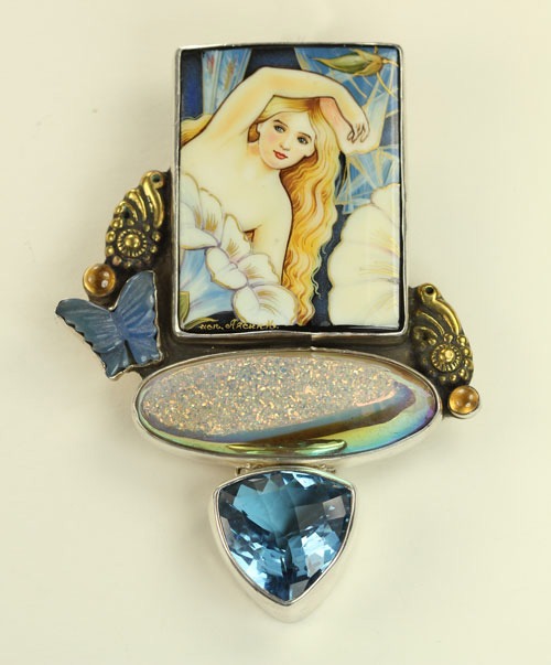 AMY KAHN RUSSELL Russian Hand Painting on Black Onyx 
