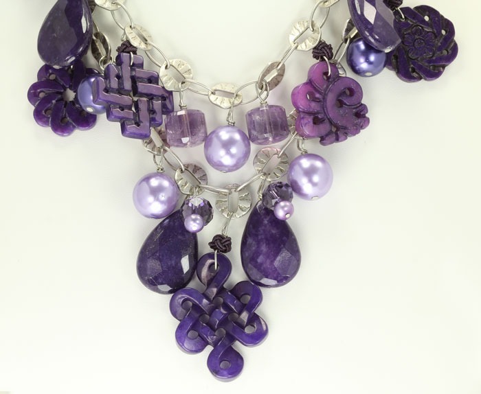 Asian Inspired Amethyst and Jade Necklace