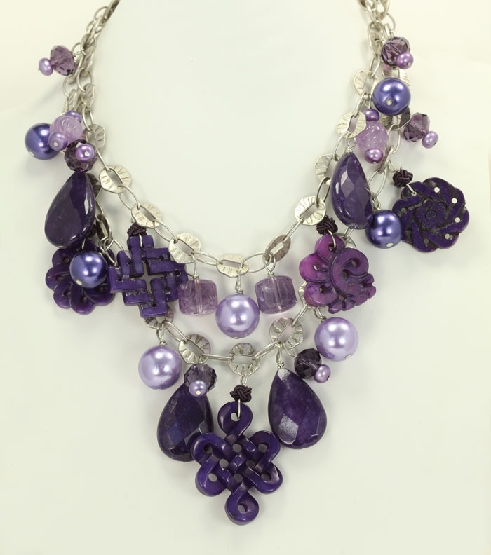 Asian Inspired Amethyst and Jade Necklace
