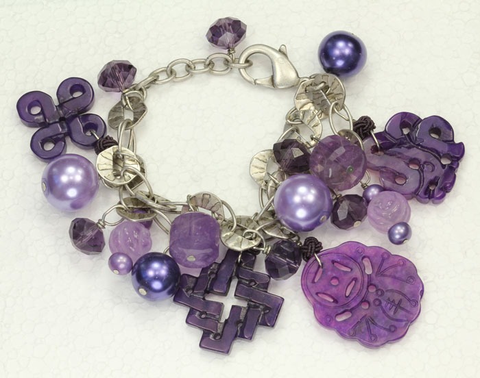 Asian Inspired Amethyst and Jade Bracelet