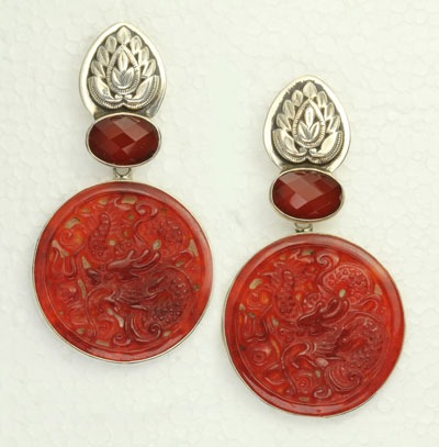 Asian Inspired Carnelian Post Dangles--CAN BE CONVERTED TO CLIP  