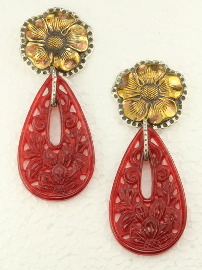 Asian Inspired Red Quartz Dangle Earrings