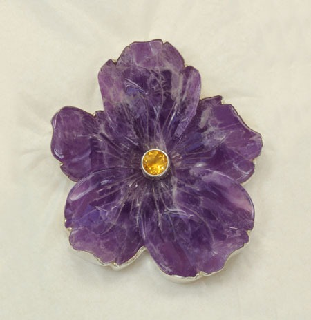 Carved Amethyst Flower Pin-Pendant