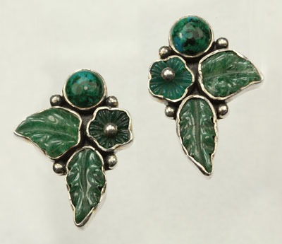 Carved Aventurine & Agate Clip Earrings