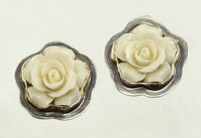 Carved Coral Clip Earrings