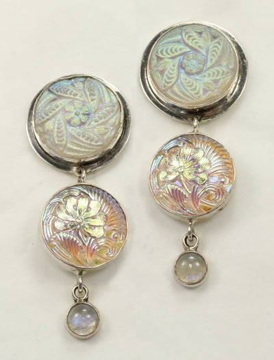Carved Czech Glass Post Dangles