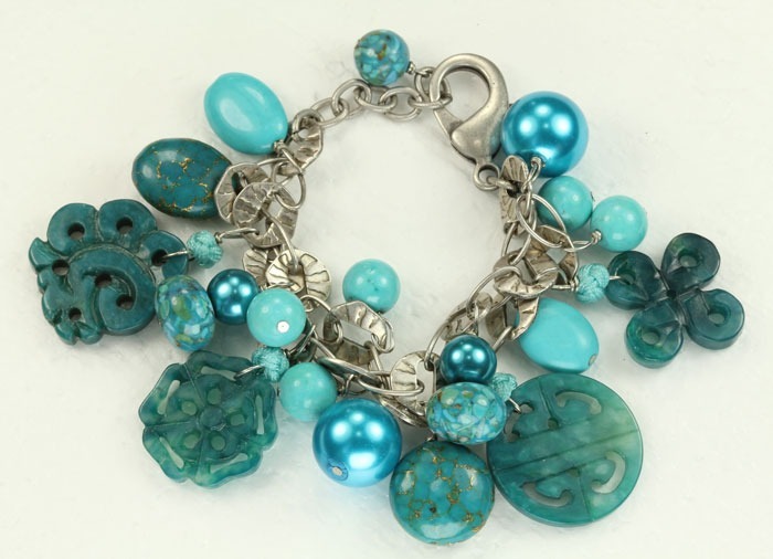 Carved Jade & Turquoise Lever Back Earrings
