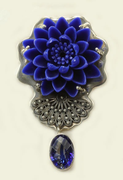 Carved Lapis Flower Pin-Pendant