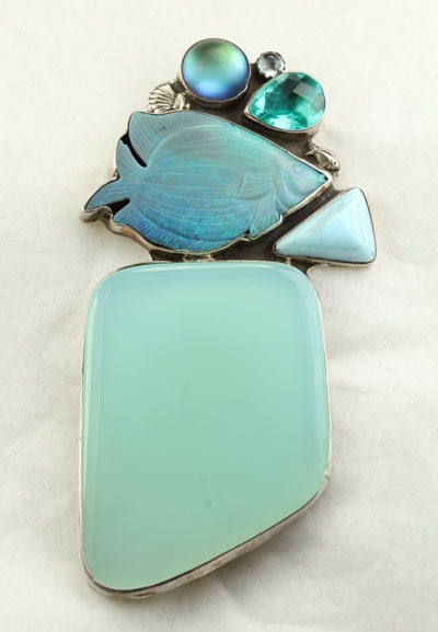 Carved Opal Fish with Larimar 