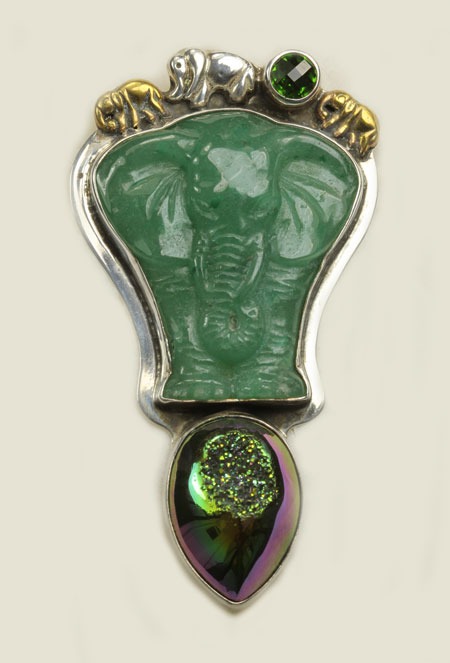 Carved Aventurine Pin-Pendant with Drusy