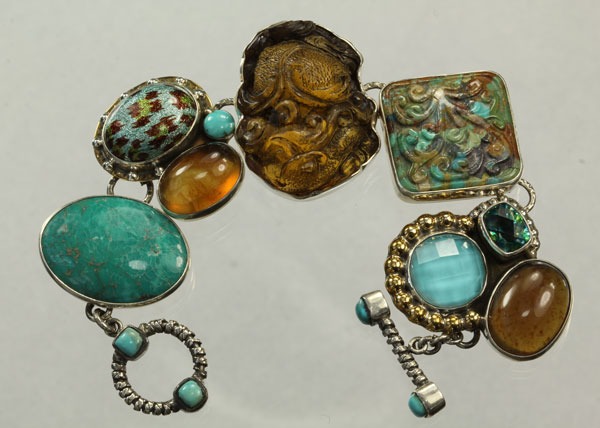 Carved Turquoise & Amber Bracelet