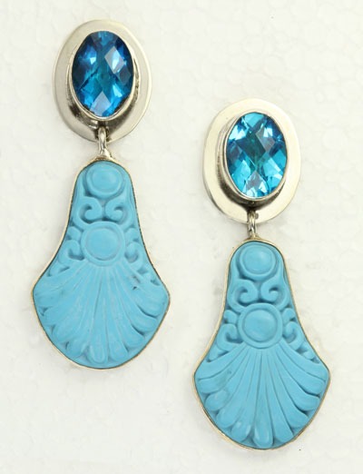 Carved Turquoise Post Earrings