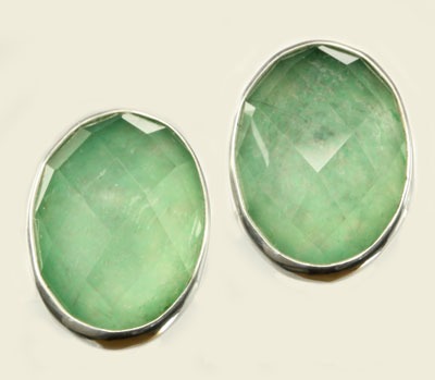 Faceted Green Quartz Clip Earrings