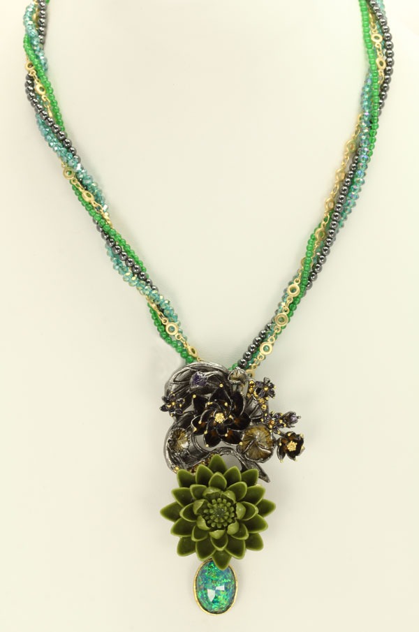 Carved Green Coral Statement Necklace