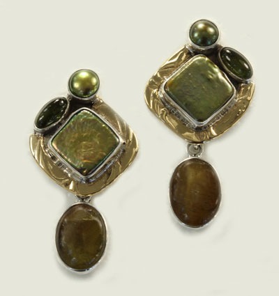 Green Fresh Water Pearl Post Dangle Earrings