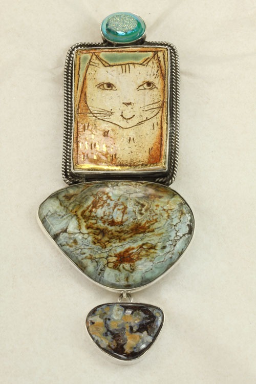 Hand Made Porcelain Cat Pin-Pendant