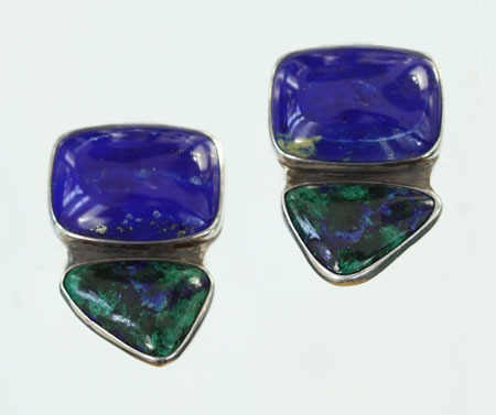 Lapis & Malachite Clip Earrings--CAN BE CONVERTED TO POST