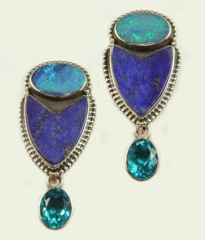 Lapis & Opal Clip Earrings