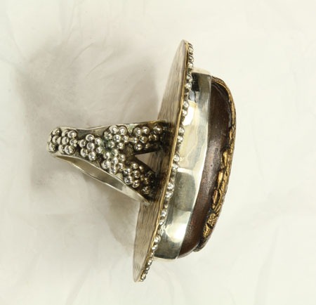 Large Sea Life Kashira Ring With 24K Gold--FROM THE HANDLE OF A JAPANESE SWORD
