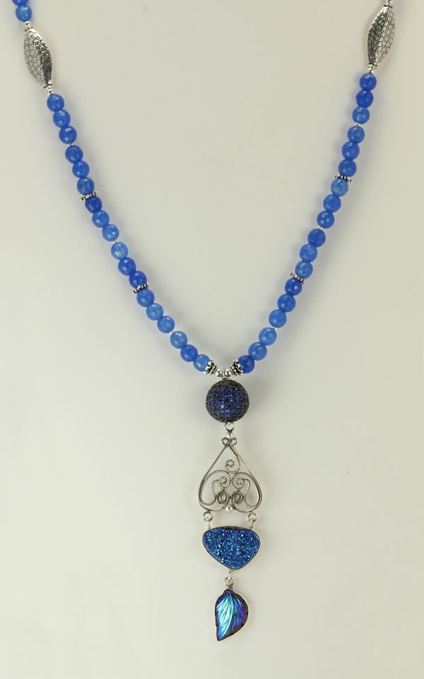  Drusy & Crystal Pendant Necklace--ENDLESS 35" LENGTH