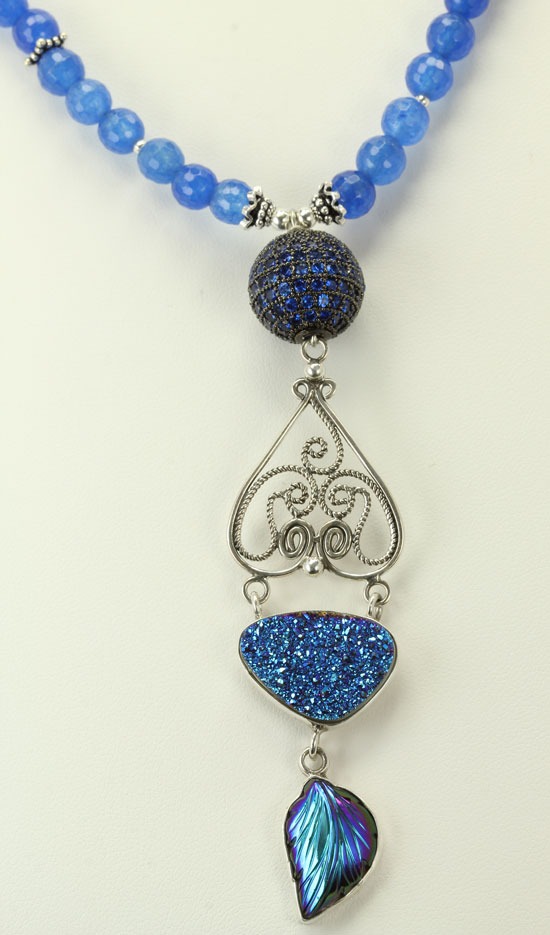  Drusy & Crystal Pendant Necklace--ENDLESS 35" LENGTH