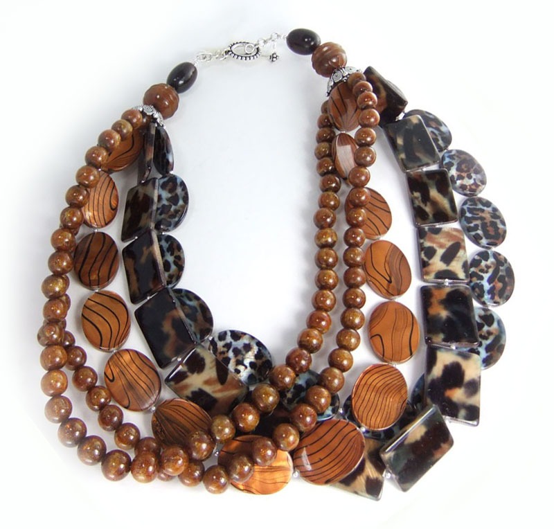 Multi-Strand Mother of Pearl Animal Print Necklace