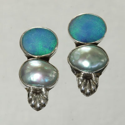 Opal & Fresh Water Pearl Clip Earrings