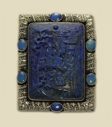 Opal & Hand Carved Lapis Pin-Pendant