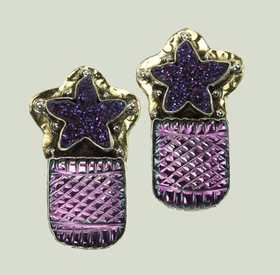 Purple Drusy Starfish Post Earrings--CAN BE CONVERTED TO CLIP