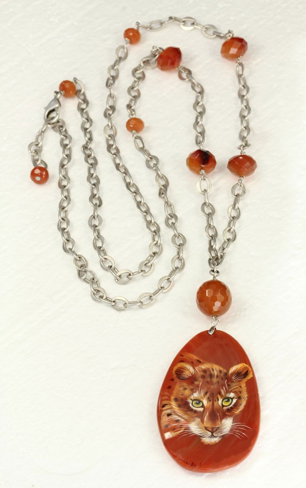 Russian Hand Painted Leopard on Carnelian