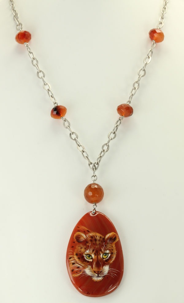 Russian Hand Painted Leopard on Carnelian