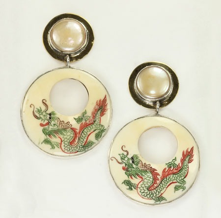 Scrimshaw Post Earrings with Fresh Water Pearls