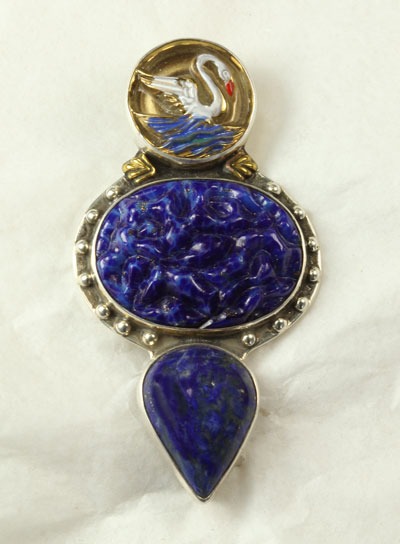 Vintage Glass Swan Button Pin-Pendant