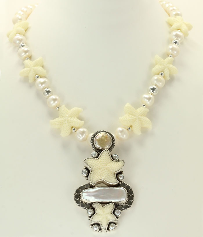 White Starfish & Pearl Necklace