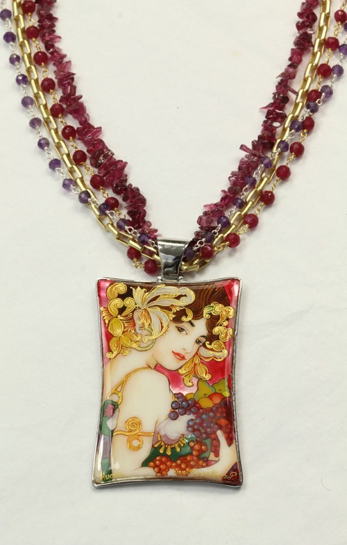 Necklace Inspired by "Woman with Fruits" by Alphonse Mucha