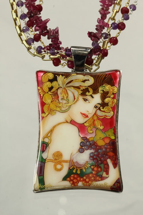 Necklace Inspired by "Woman with Fruits" by Alphonse Mucha