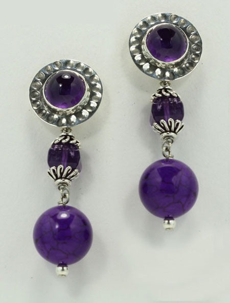 Amethyst & Agate Post Dangle Earrings