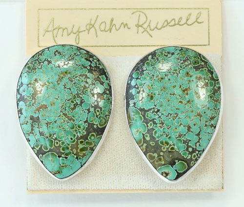 Green Turquoise Teardrop Clip Earrings 