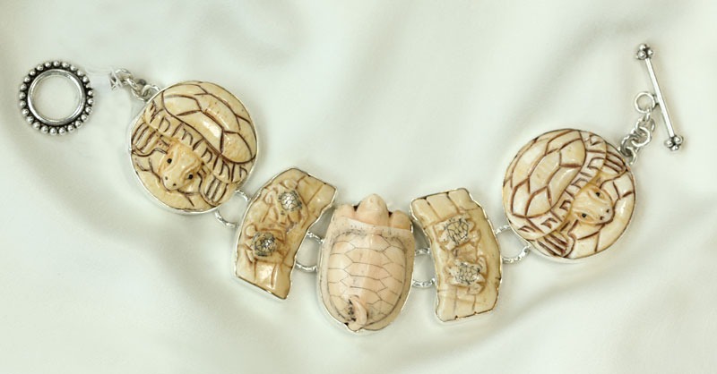 Hand Carved Bone Turtle Bracelet