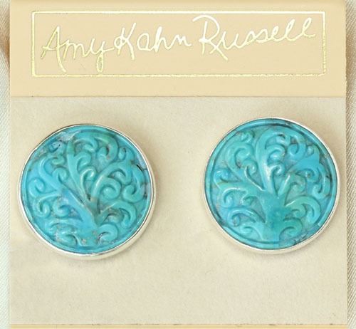Hand Carved Turquoise Clip Earrings
