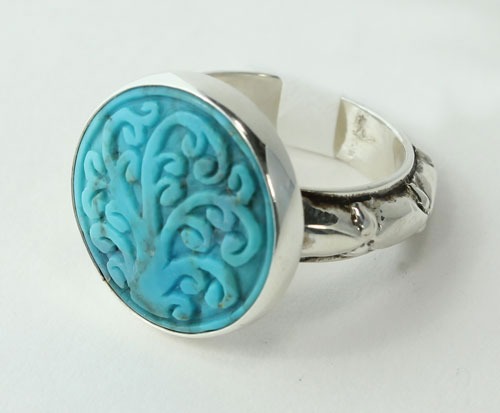 Hand Carved Turquoise Clip Earrings