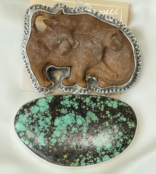 Hand Carved Fossilized Ivory Cat Pin-Pendant  