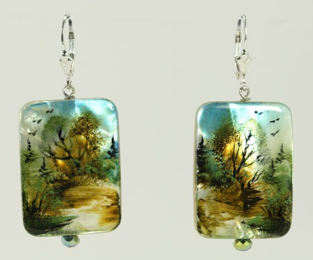 Hand Painting on Mother of Pearl Earrings