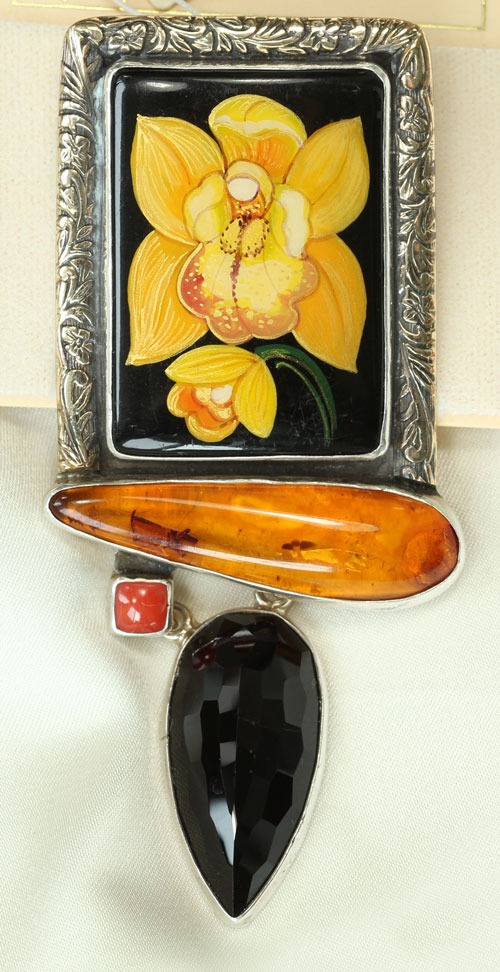 Russian Hand Painting on Black Onyx
