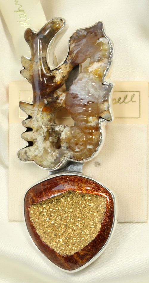 Seahorse & Gold Drusy Pin Pendant